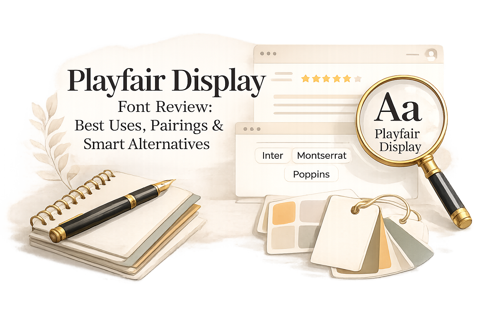 Playfair Display font review illustration with typography elements